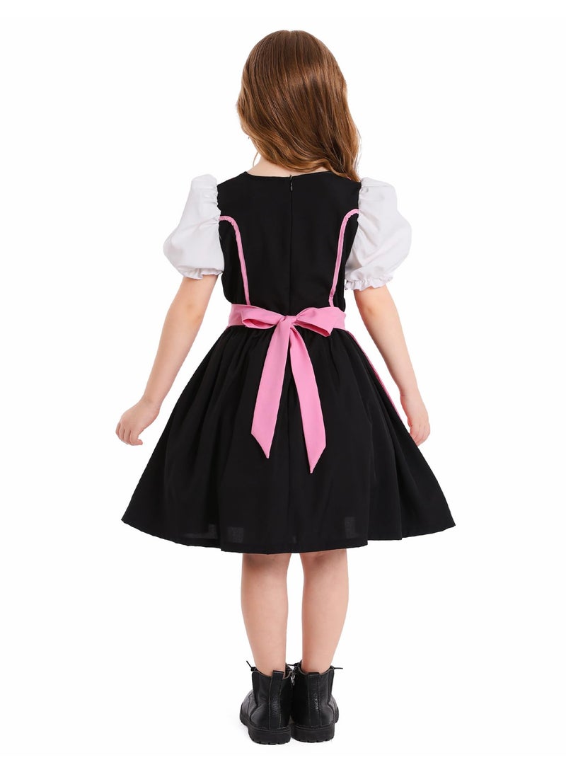 NIBEMINENT German Oktoberfest Dirndl Dress for Girls | Traditional Bavarian Costume Set with Apron | 2-Piece Beer Festival Outfit for Halloween, Cosplay, Themed Parties (Ages 3-16 Years) - Image 2